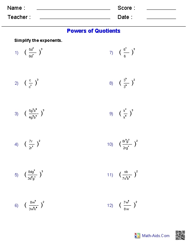 Exponents Worksheets With Answers for Easy Practice