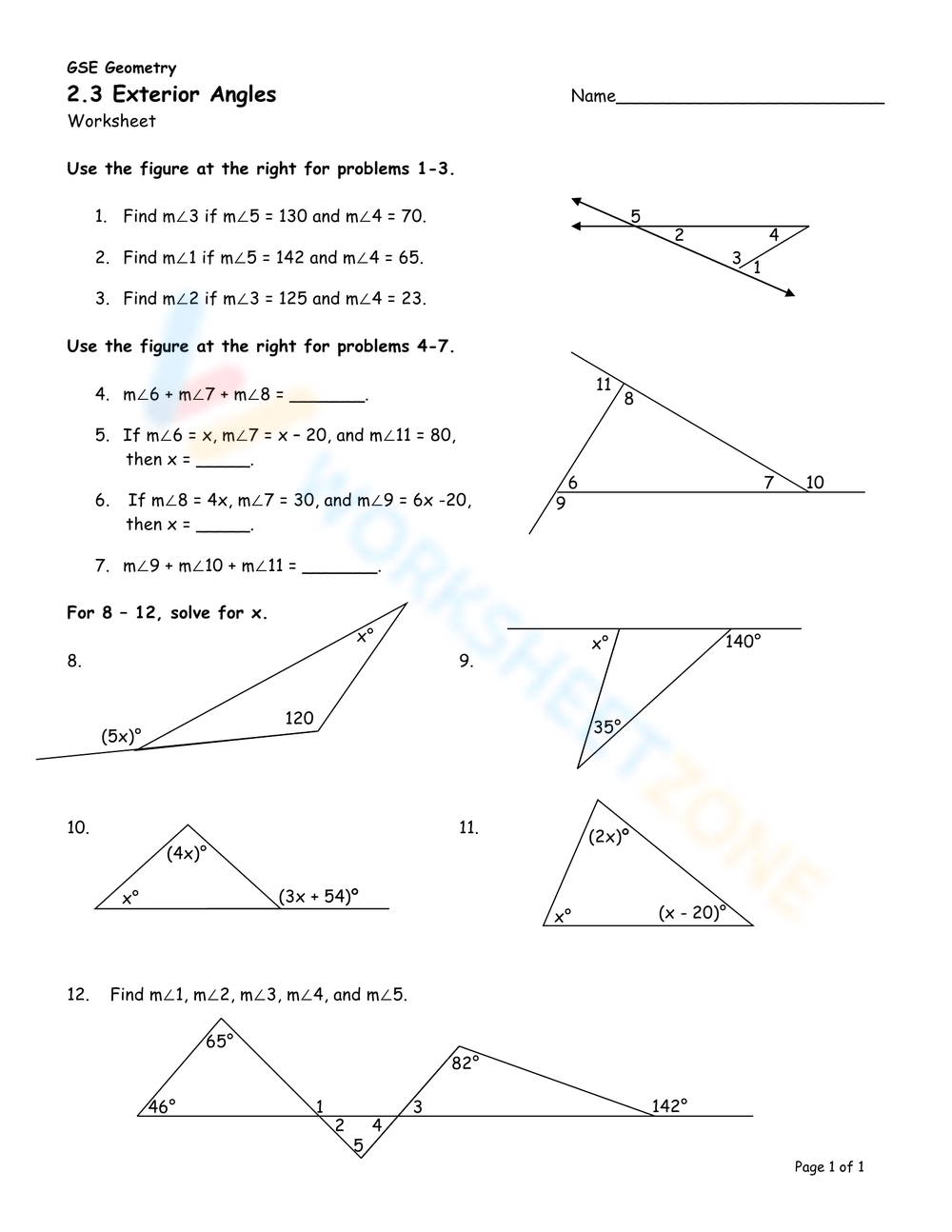 Exterior Angles Worksheet Answers