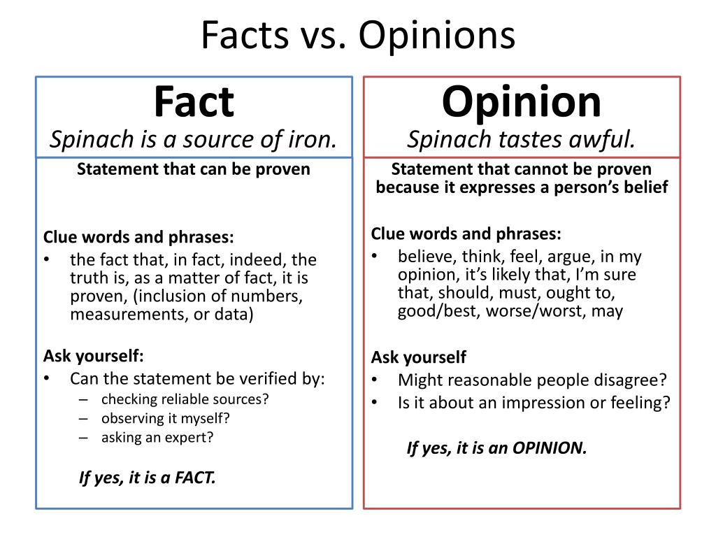 Fact And Opinion Examples