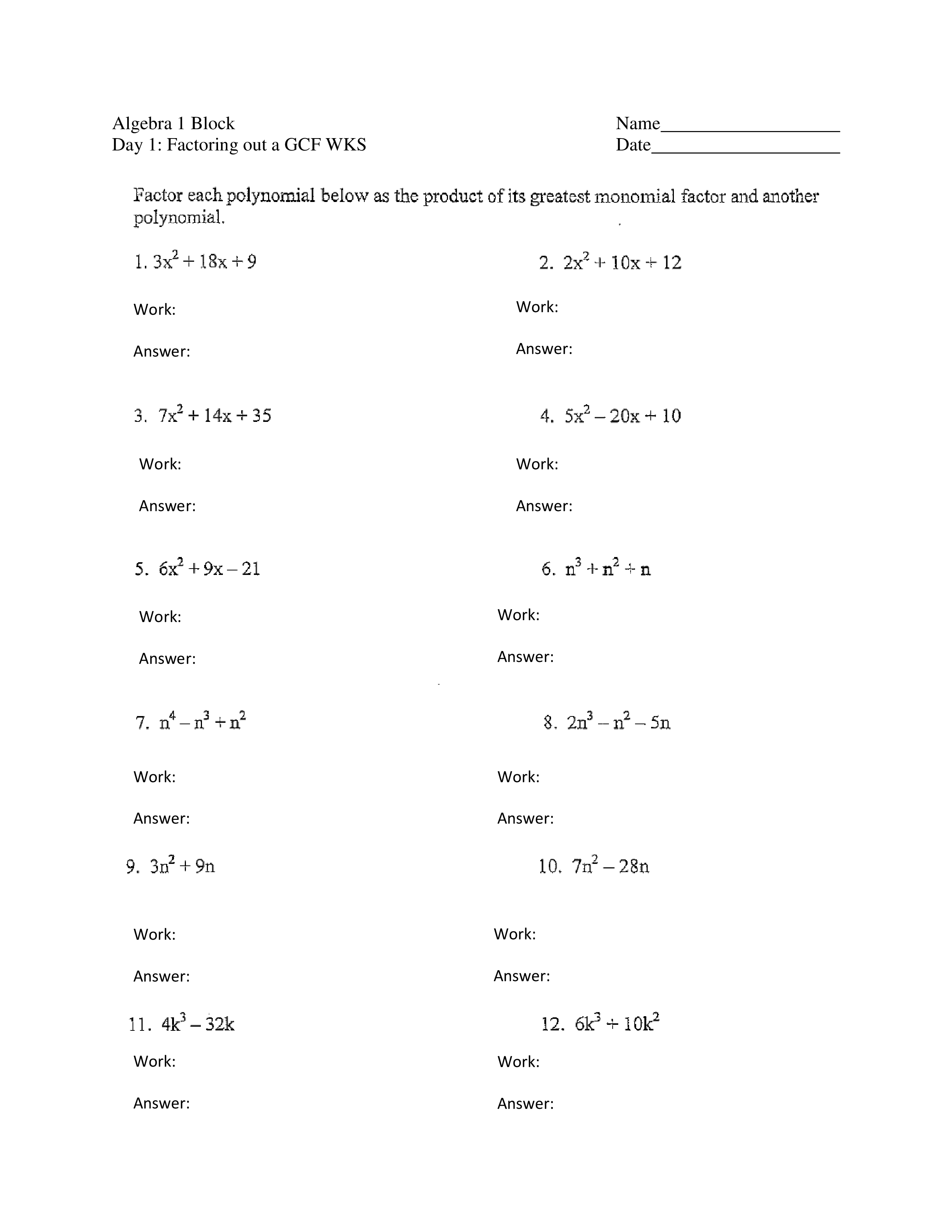 Factor Out The Gcf Worksheet Escolagersonalvesgui