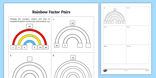 Factor Rainbow Worksheet for Kids Math Practice