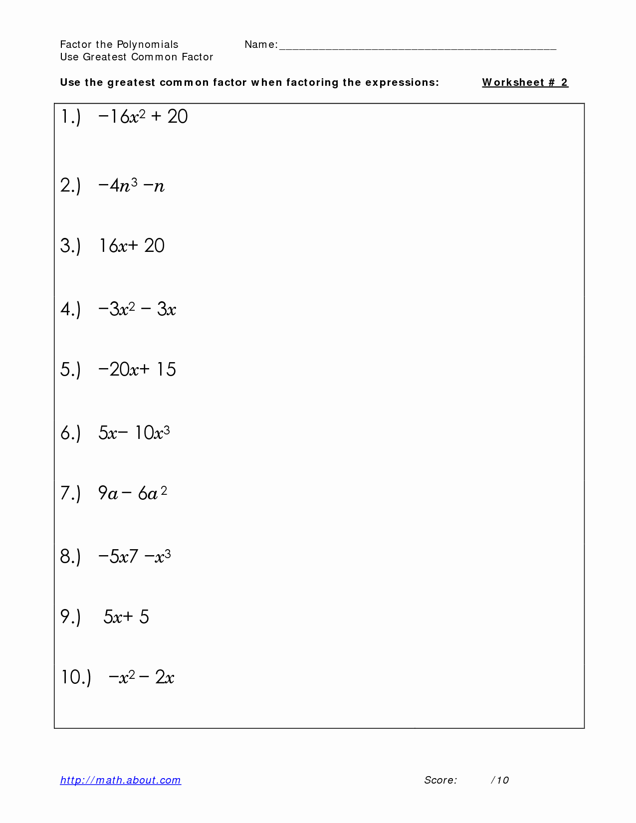 Factoring All Types Worksheet Answers