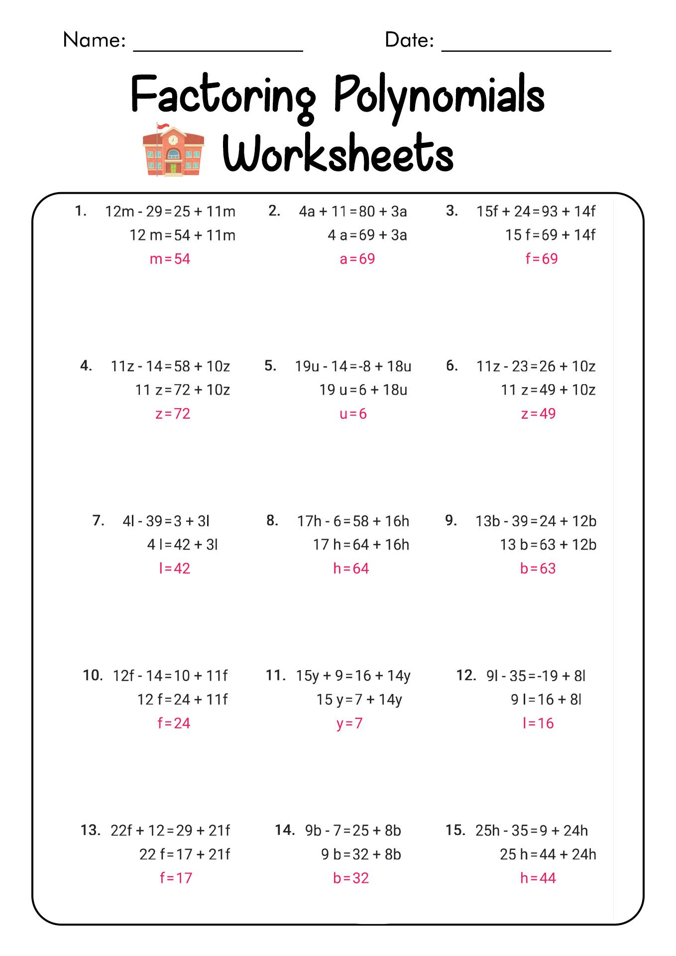 Factoring Gcf Worksheet