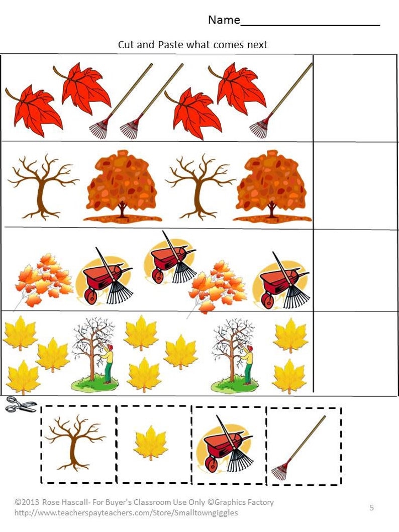 Fall Cut and Paste Worksheets for Kids