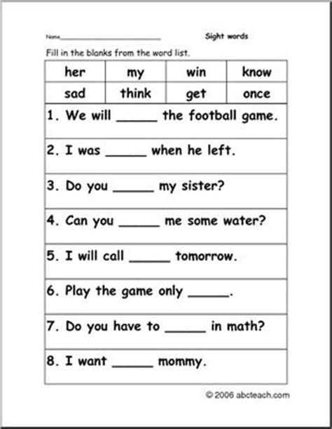 Fill In The Blank Sight Word Sentence Worksheets By Nvw Sight Words Printables Sight Word