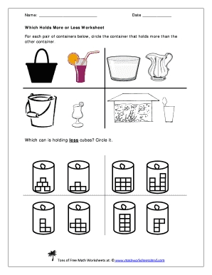 Fillable Online Which Holds More Or Less Worksheet Math Worksheets