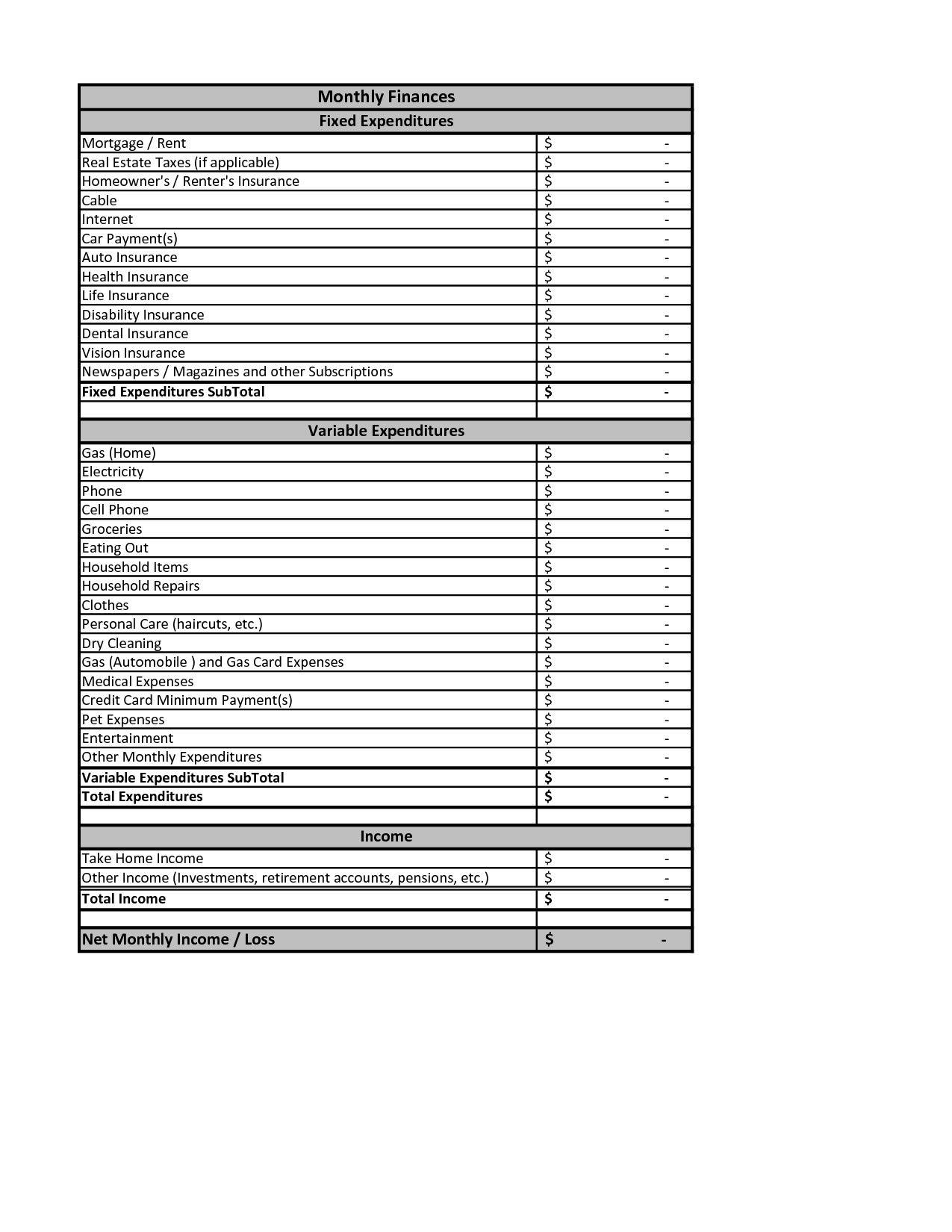 Financial Worksheet Usmc