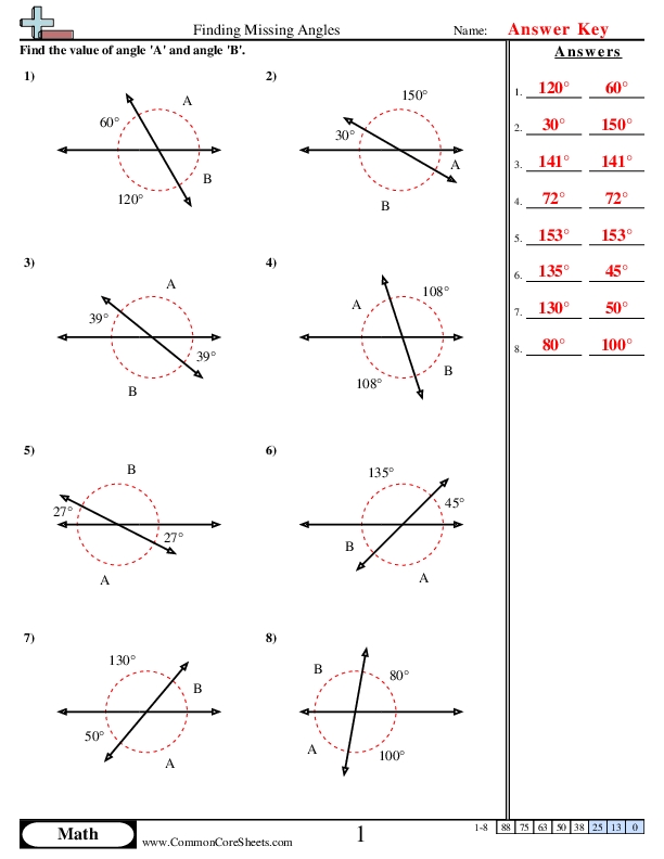 Find the Missing Angle Worksheet Solutions