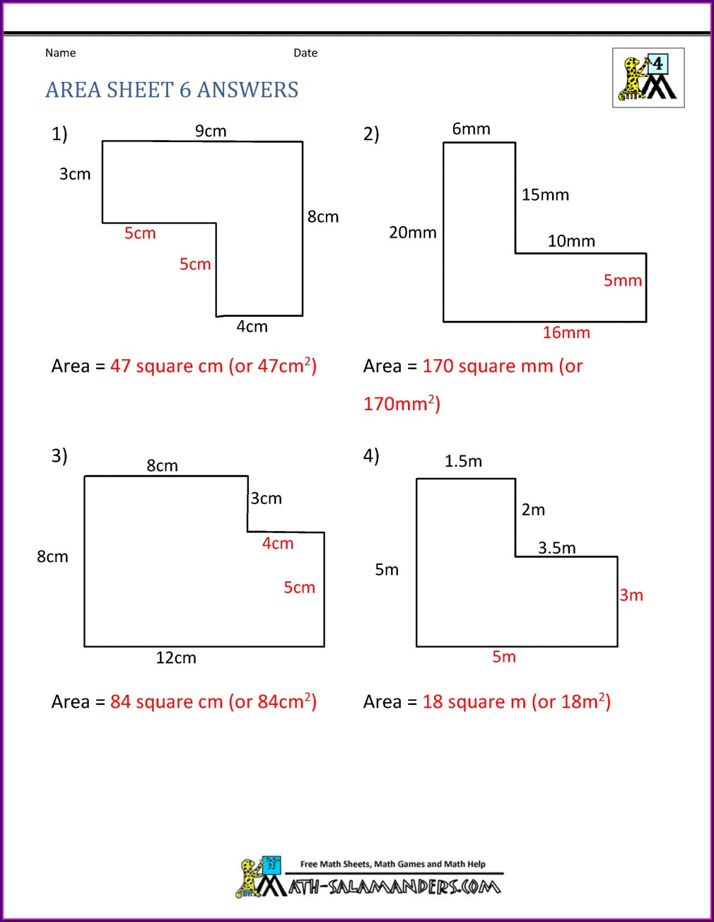 Finding Area Of Irregular Shapes Worksheet