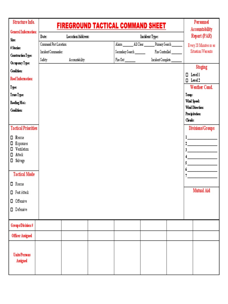 Fire Tactical Worksheet Pdf