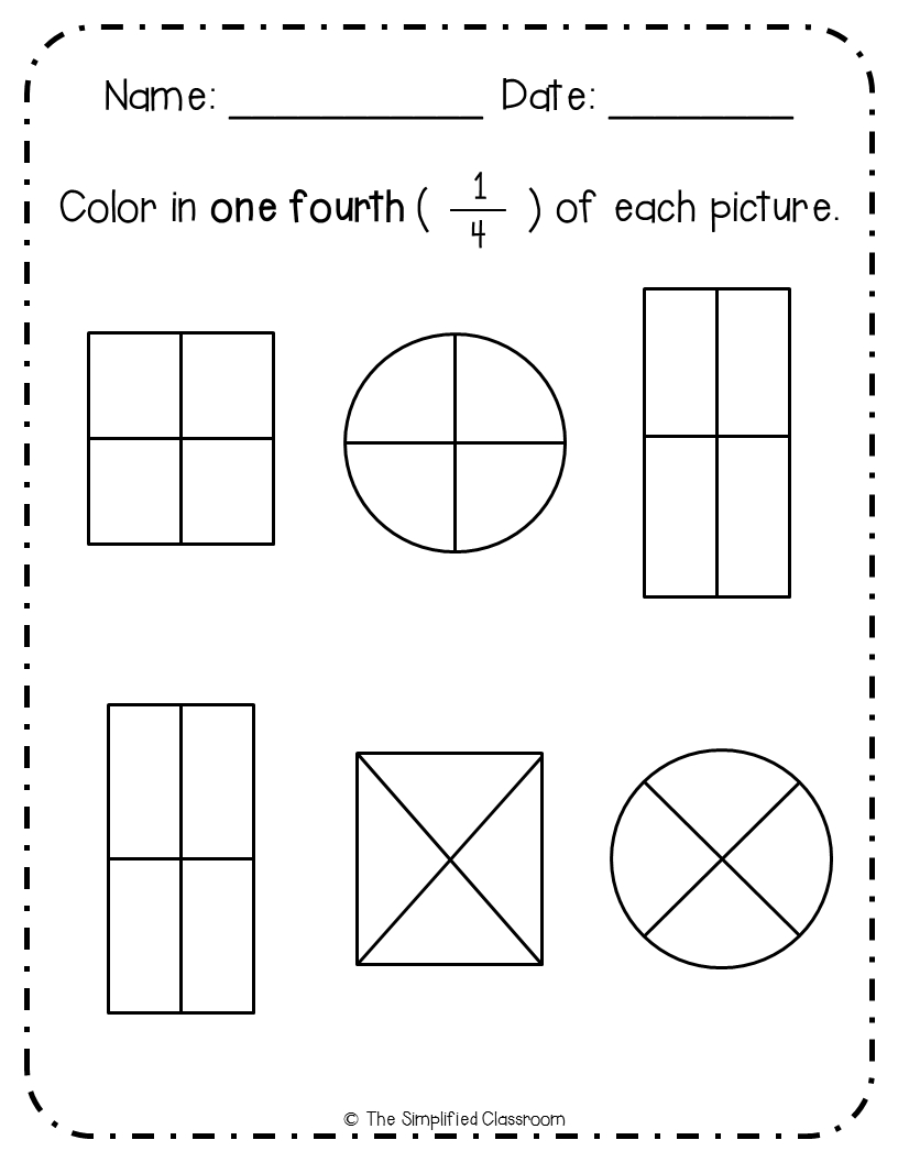 First Grade No Prep Fractions Pack Coloring Matching Sorting Math Worksheets Fractions