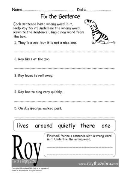 5 Ways to Improve Grammar with Fix the Sentence Worksheets