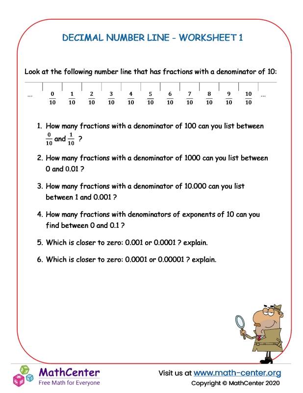 Fourth Grade Worksheets Number Line With Fractions Math Center