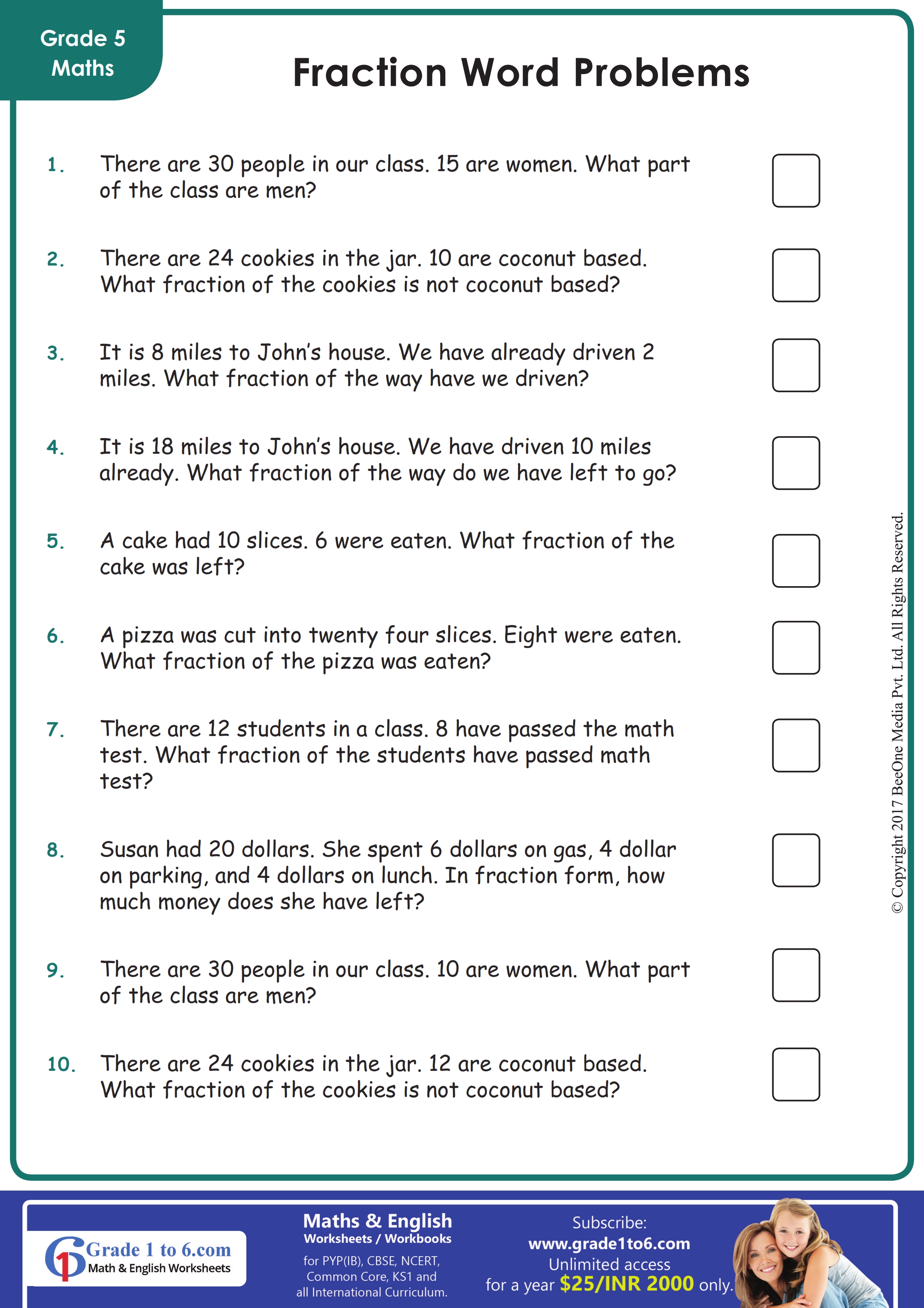 5 Fun Fraction Worksheets for 4th Graders