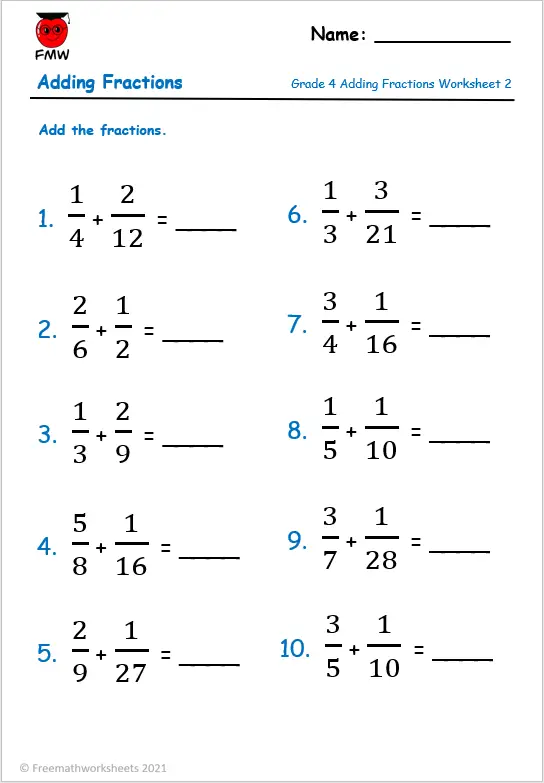 Fractions With Unlike Denominators Worksheet