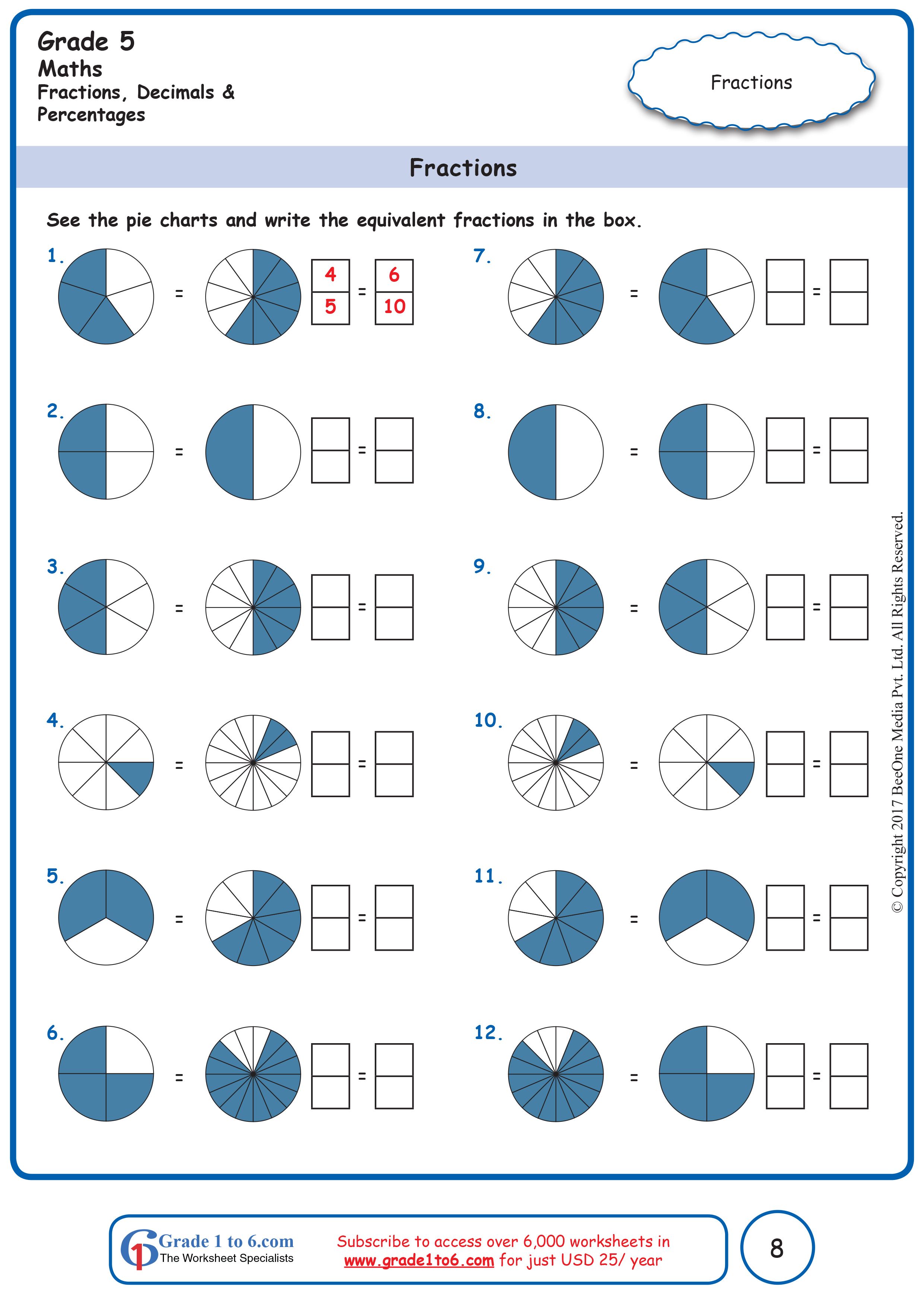 Fractions Worksheets Grade 5 With Answers Askworksheet