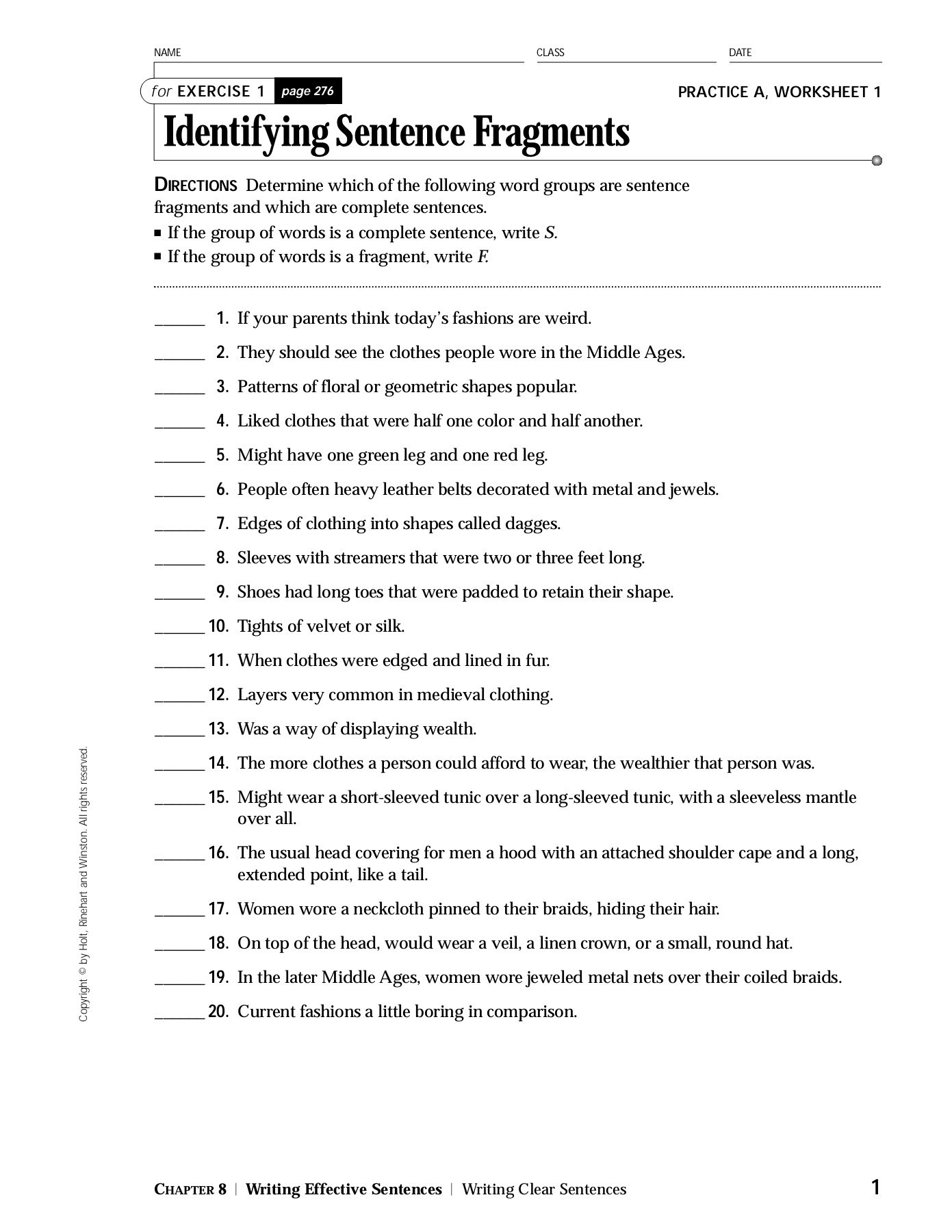 Fragments Vs Sentences Worksheets