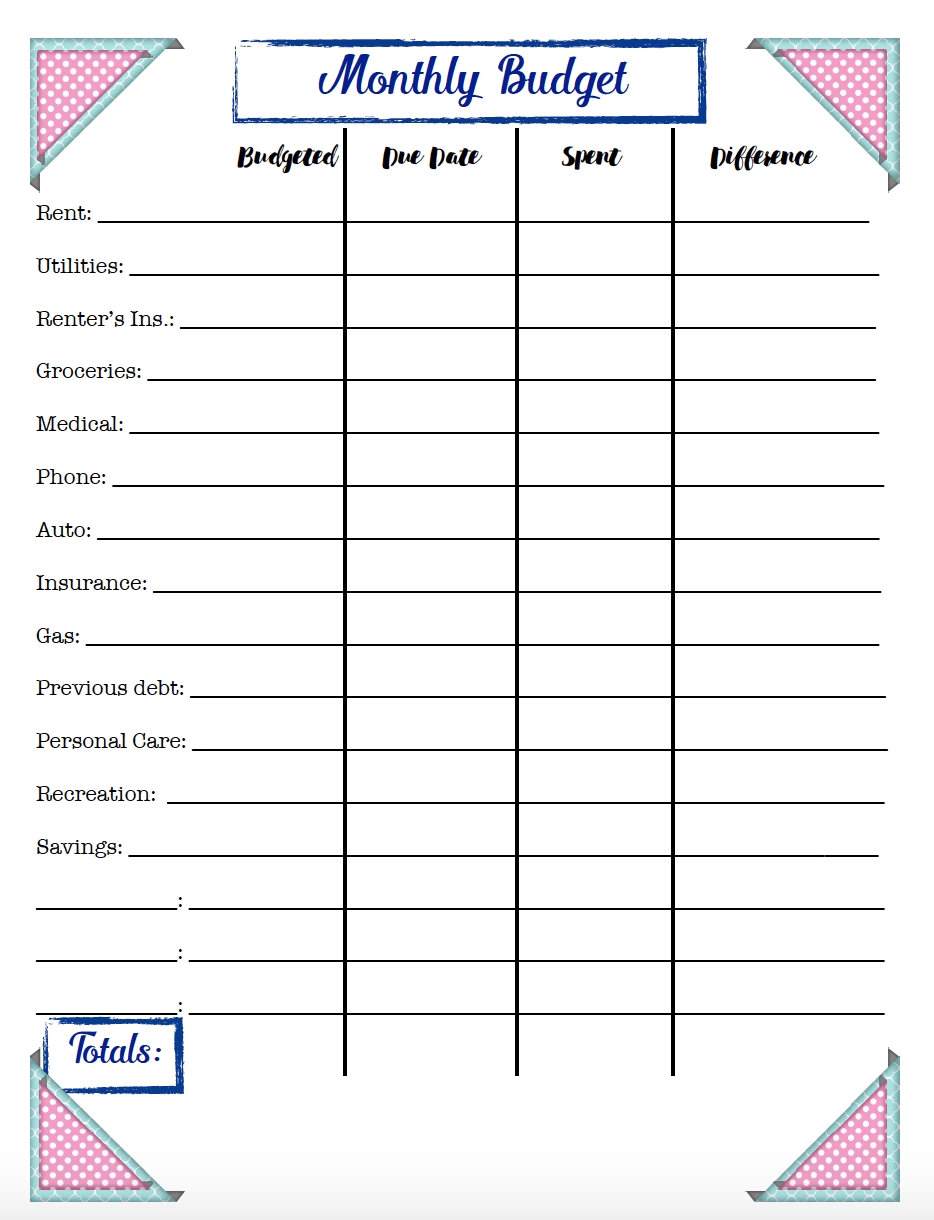 Free Budgeting Printables Expenses Goals Monthly Budget Free