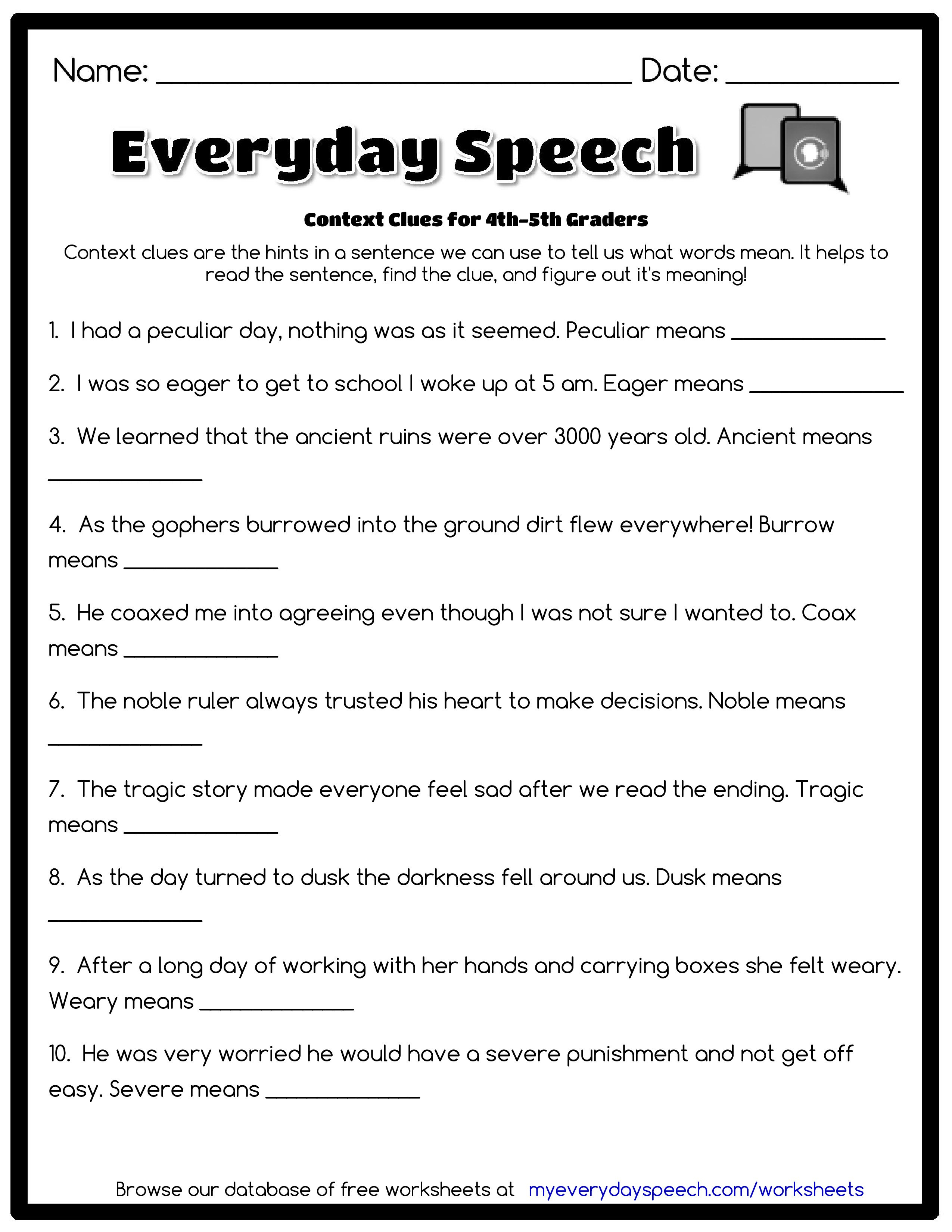 5 Free Context Clues Worksheets