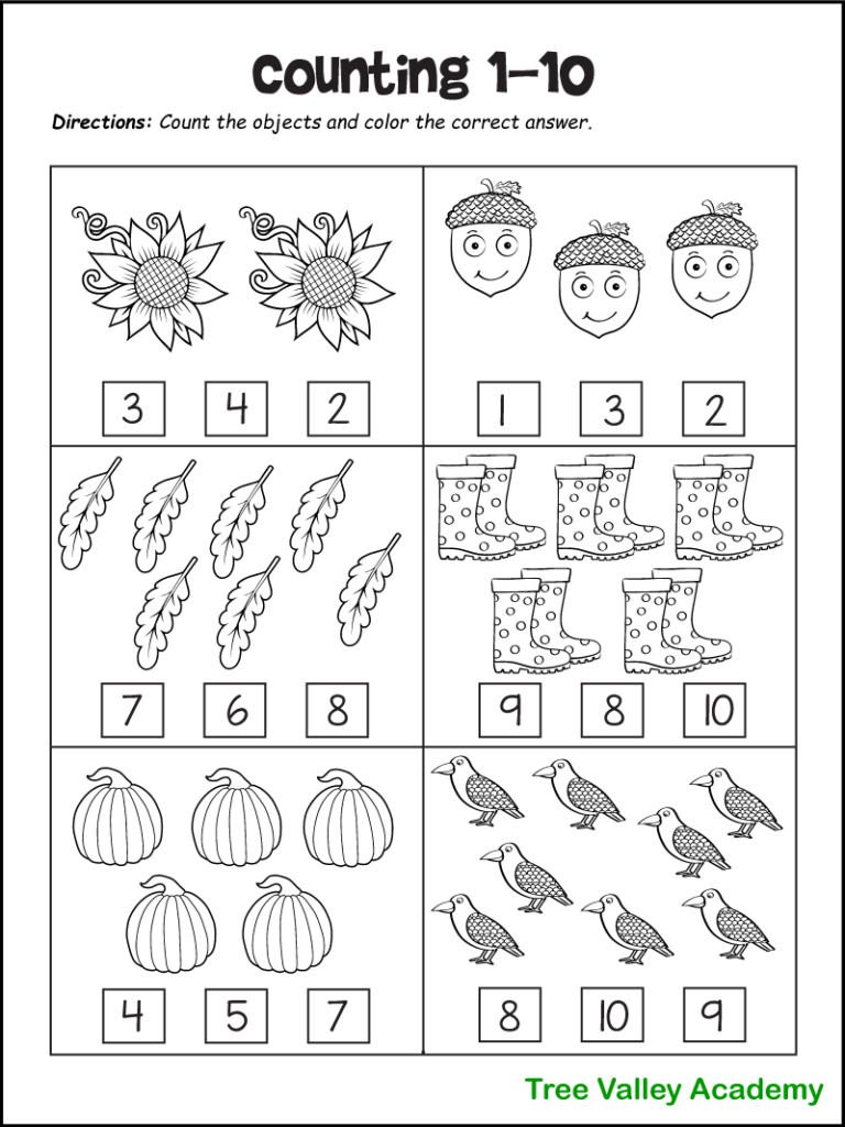 Free Counting Worksheets 1-10 for Kids