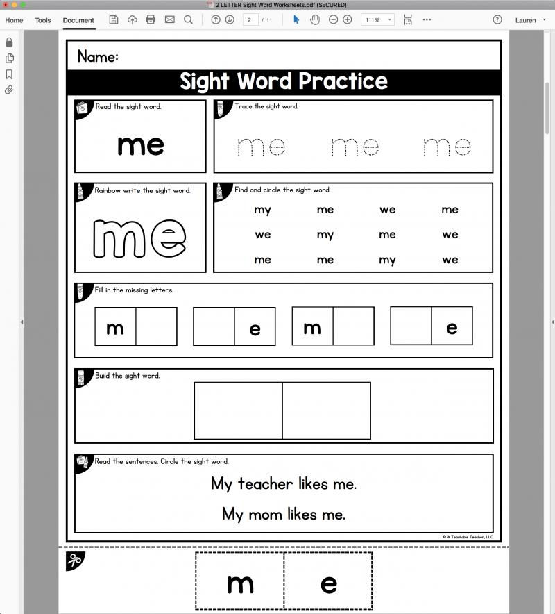 Free Editable Sight Word Worksheets