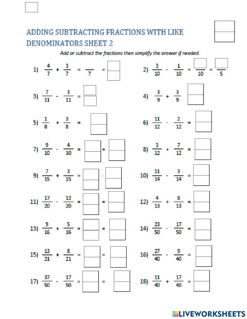 Free Fraction Worksheets Adding Subtracting Fractions