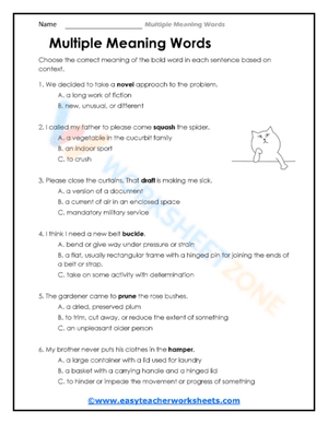 Free Multiple Meaning Words Worksheets For Teaching