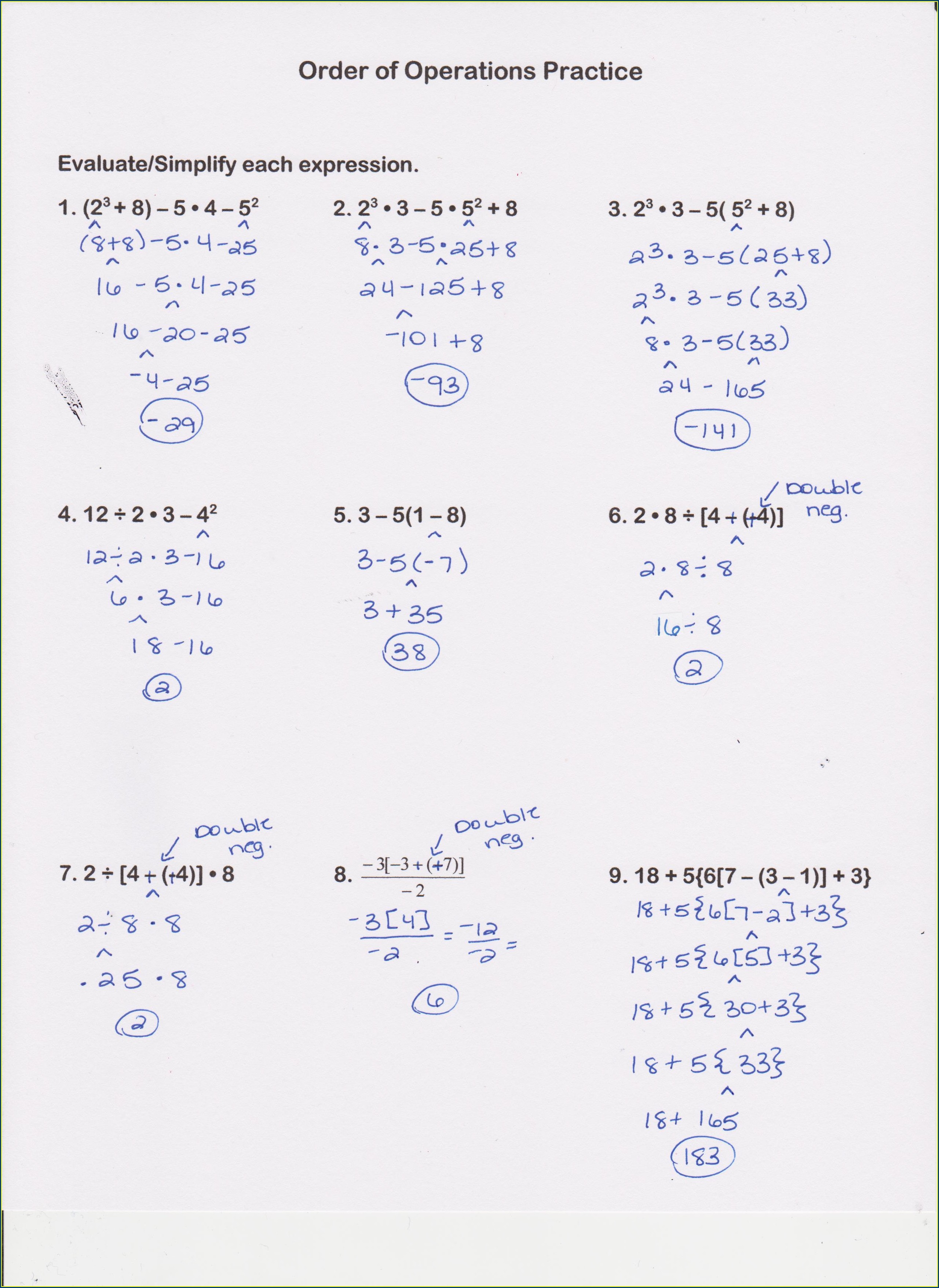 6 Free Order of Operations Worksheets