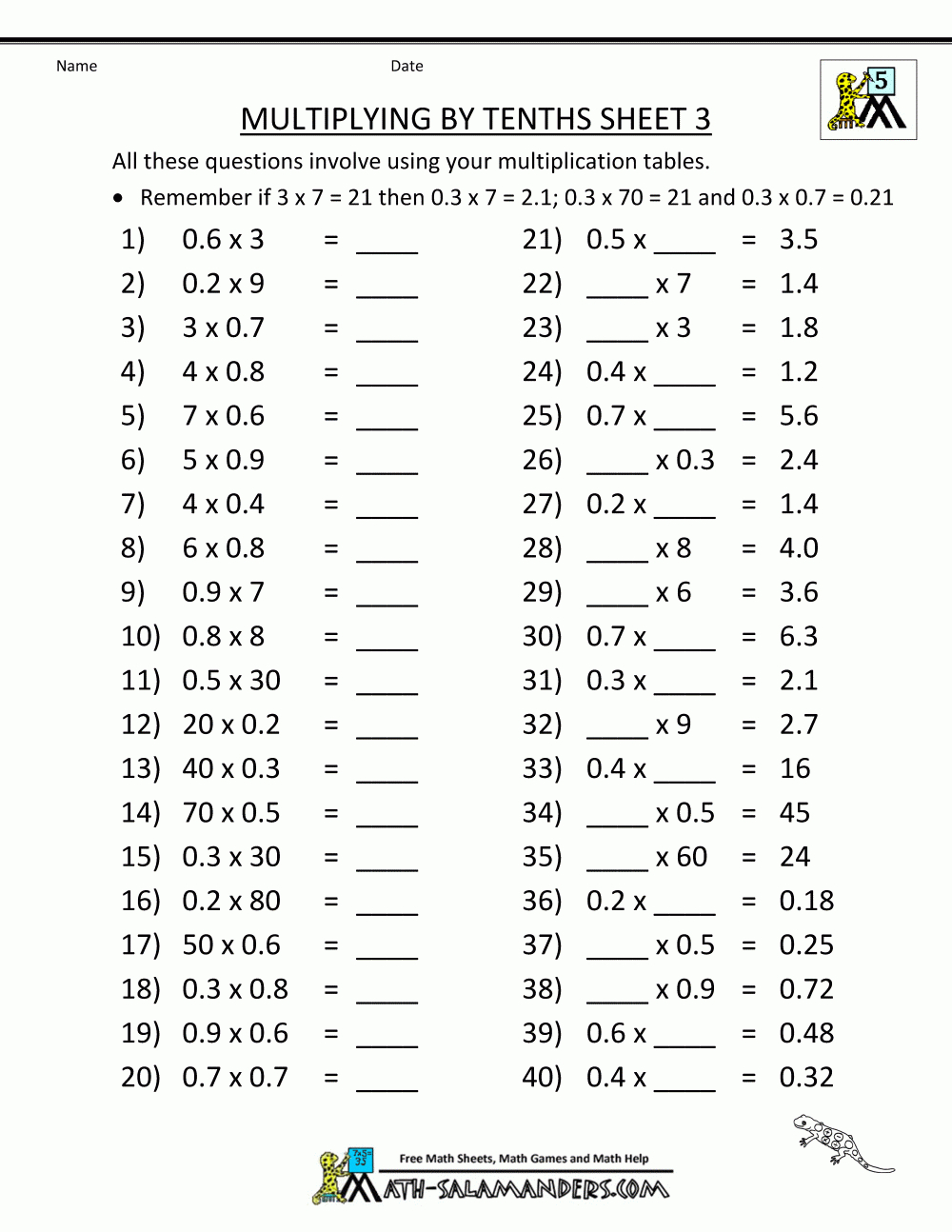 Free Printable 5th Grade Math Worksheets for Kids