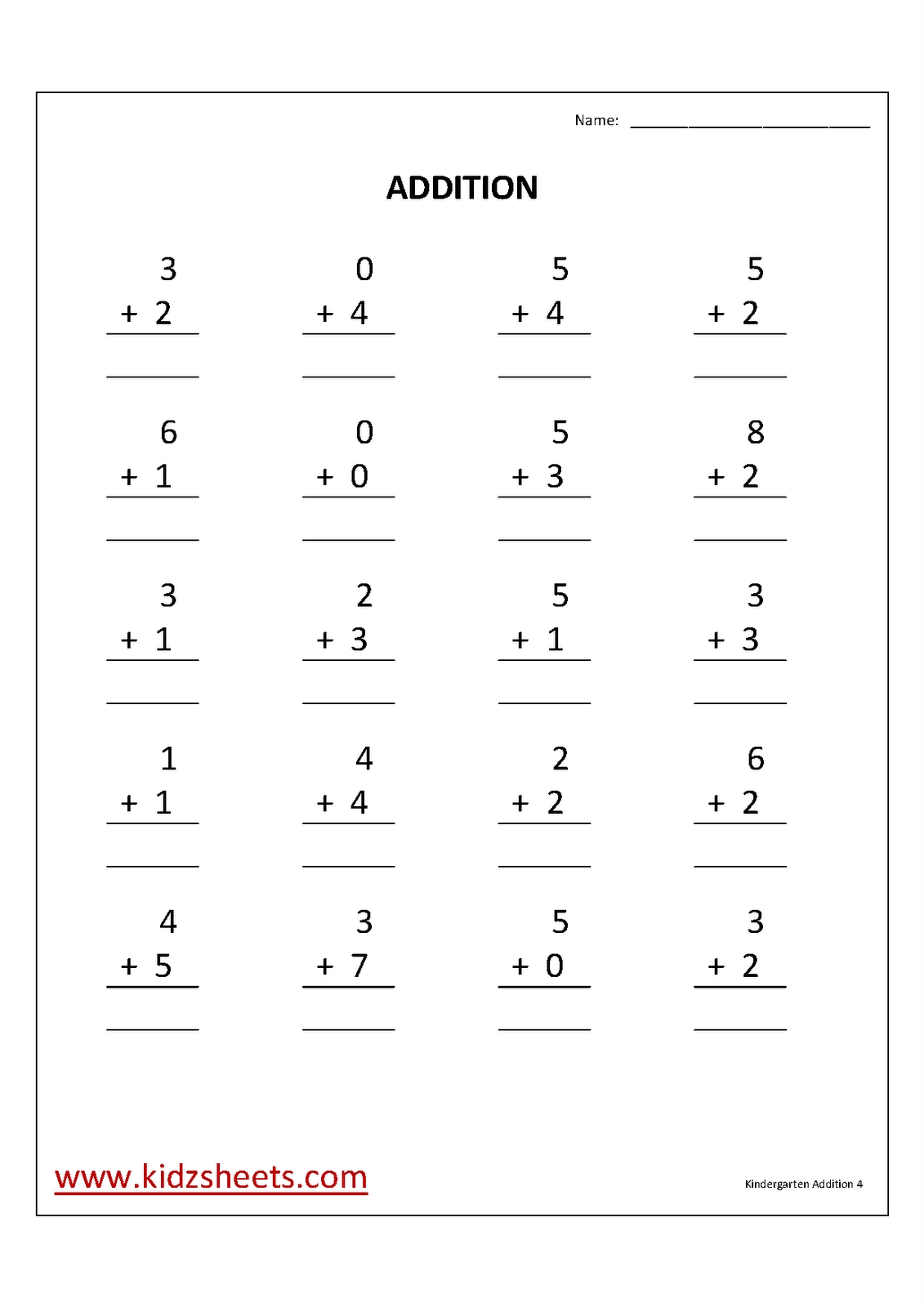 Free Printable Addition Worksheets For Kindergarten