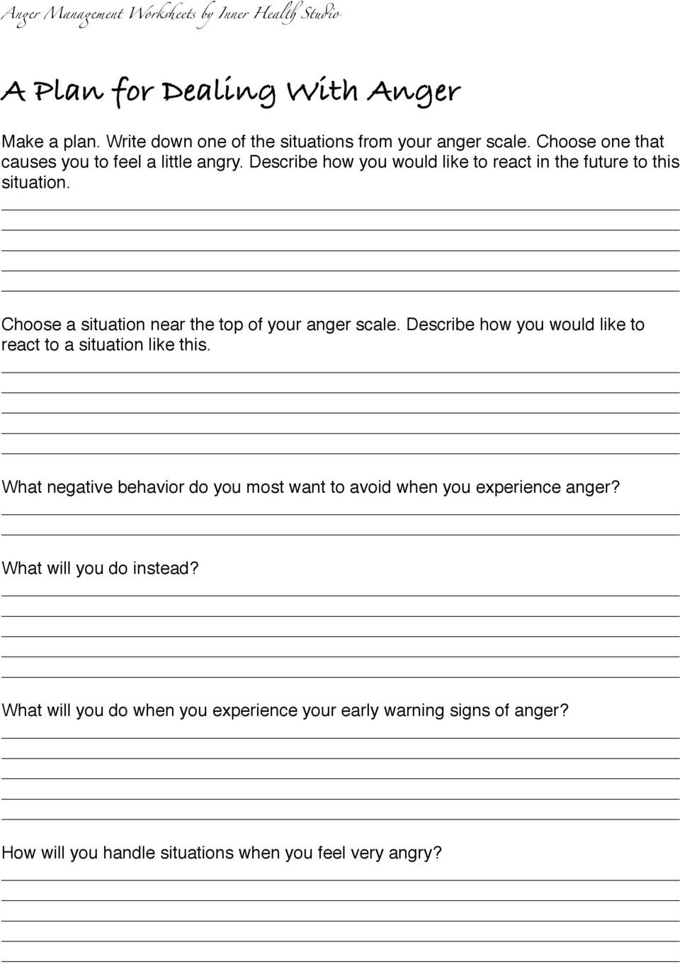 Free Printable Anger Management Worksheets For Youth