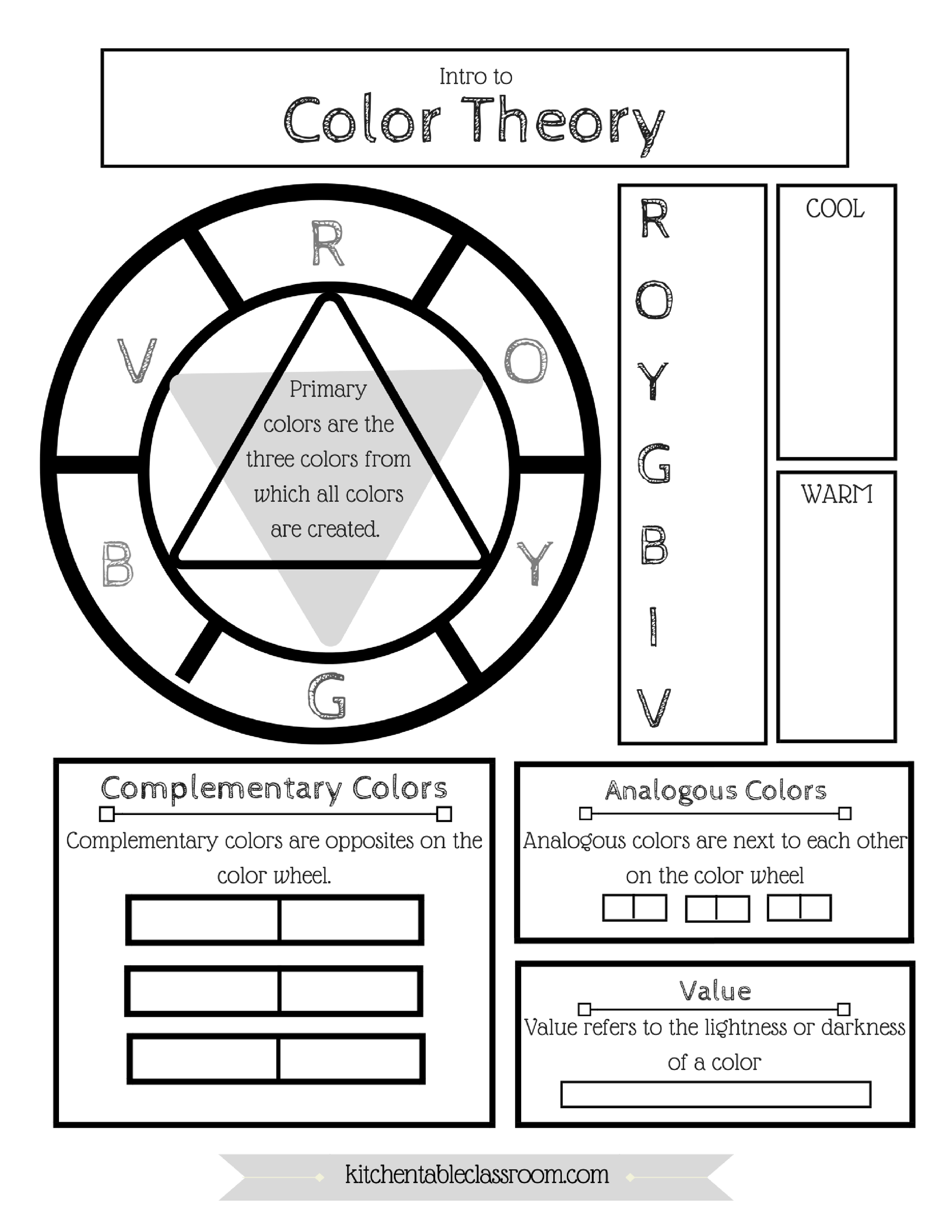 Free Printable Color Wheel Worksheet for Kids and Artists