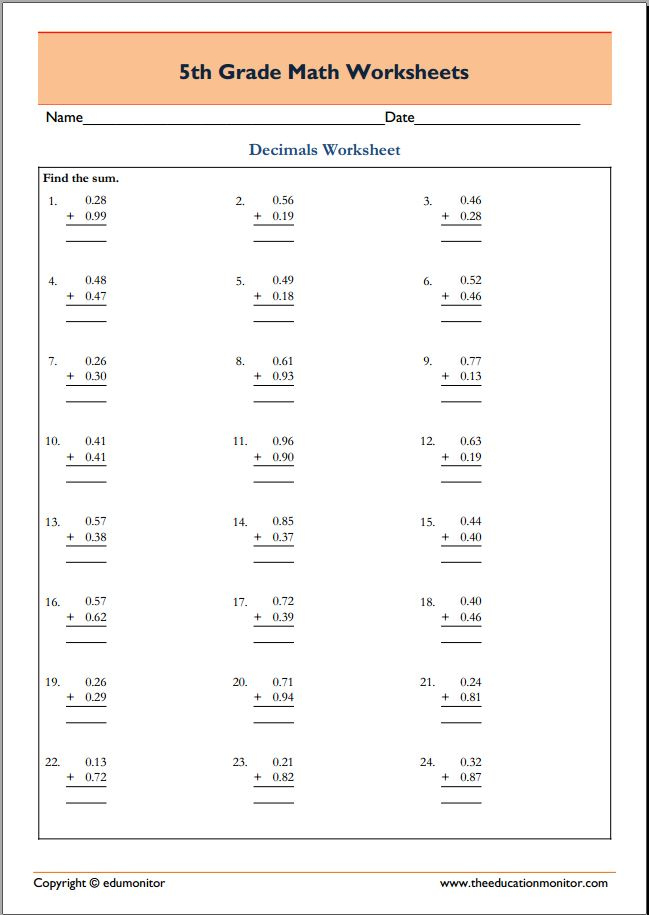 Free Printable Fifth Grade Math Worksheets Free Printable Worksheet