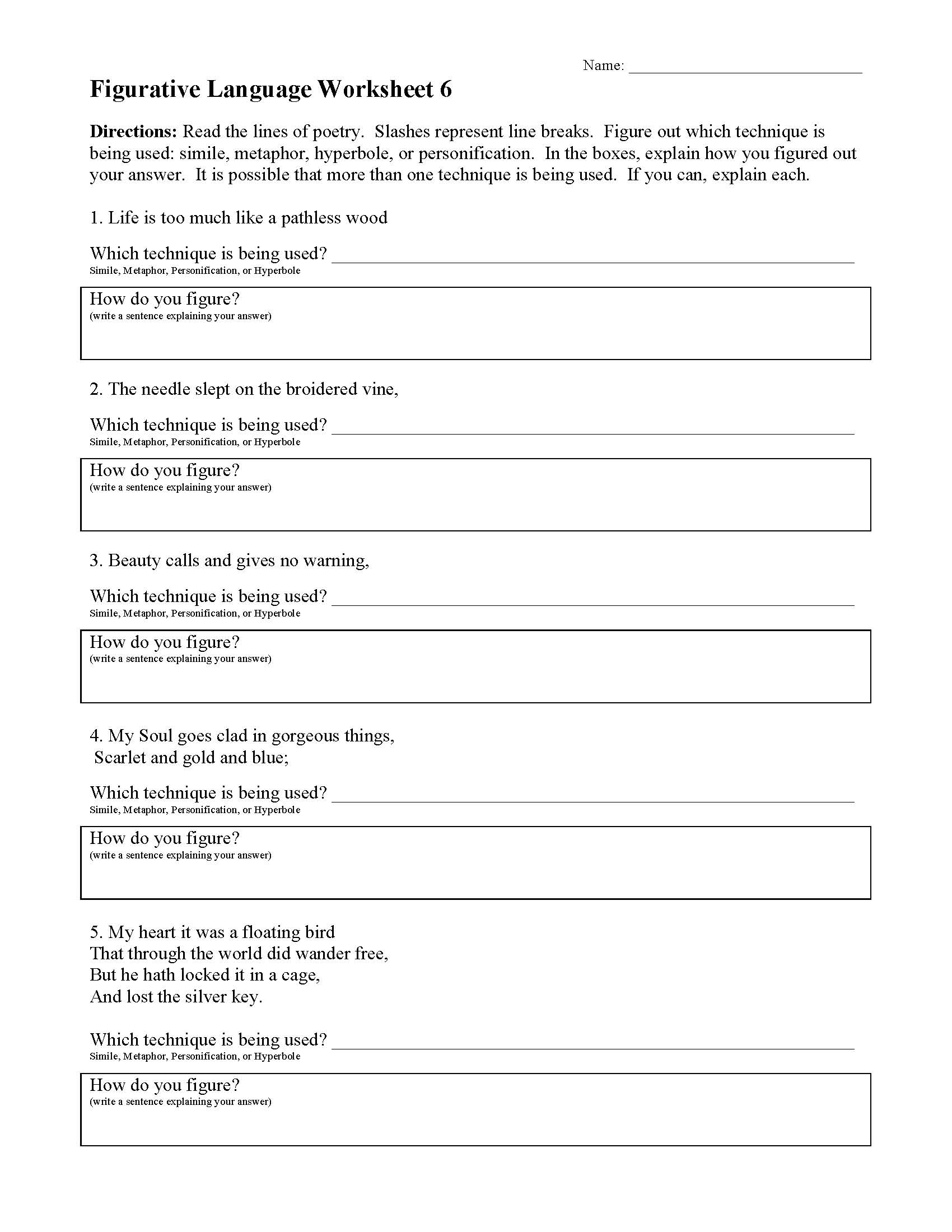 Free Printable Figurative Language Worksheets Printable Templates