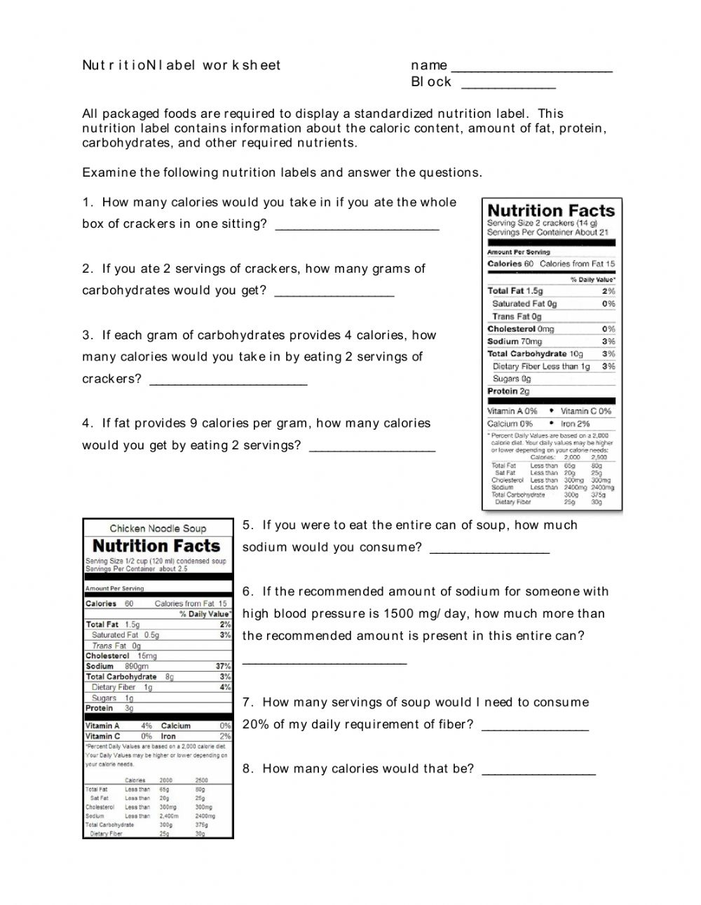 10 Free Printable Food Label Worksheets for Kids