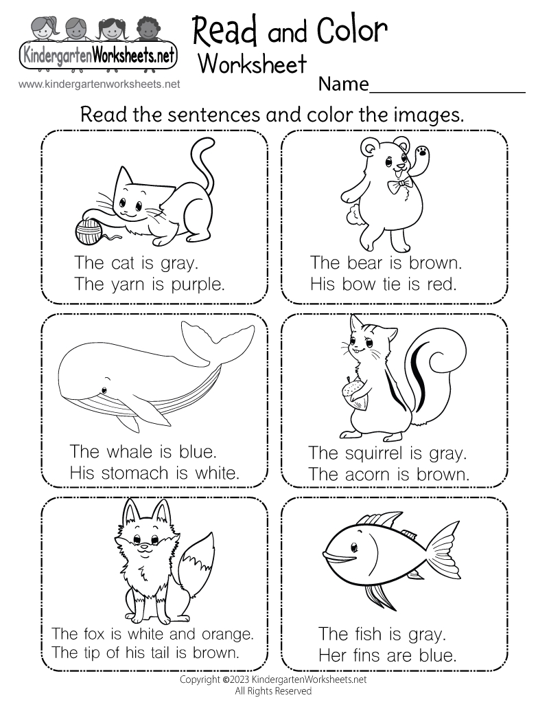 Free Printable Kindergarten Reading Worksheet