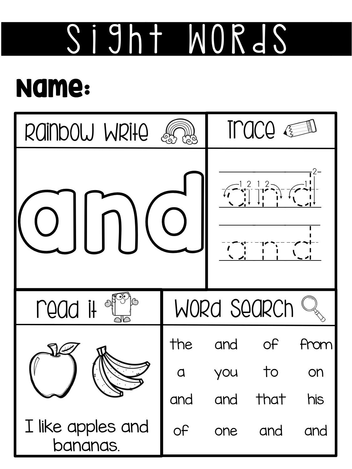 Free Printable Kindergarten Sight Word Worksheets Bxesk