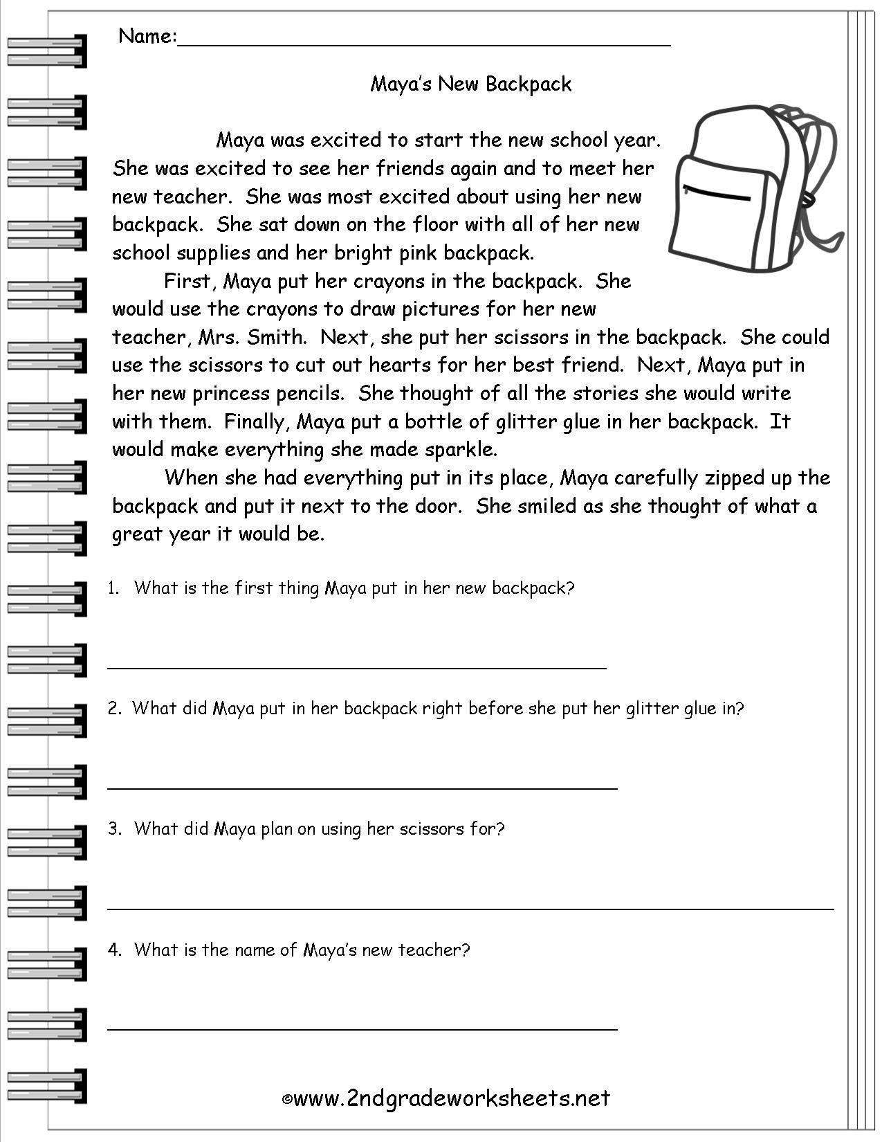 3rd Grade Reading Comprehension Worksheets to Print