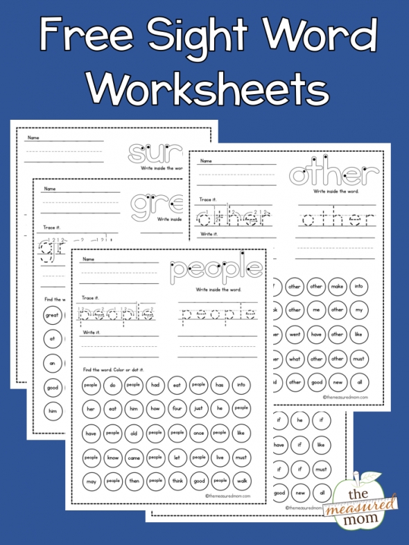 Free Sight Word Worksheets for Early Learners