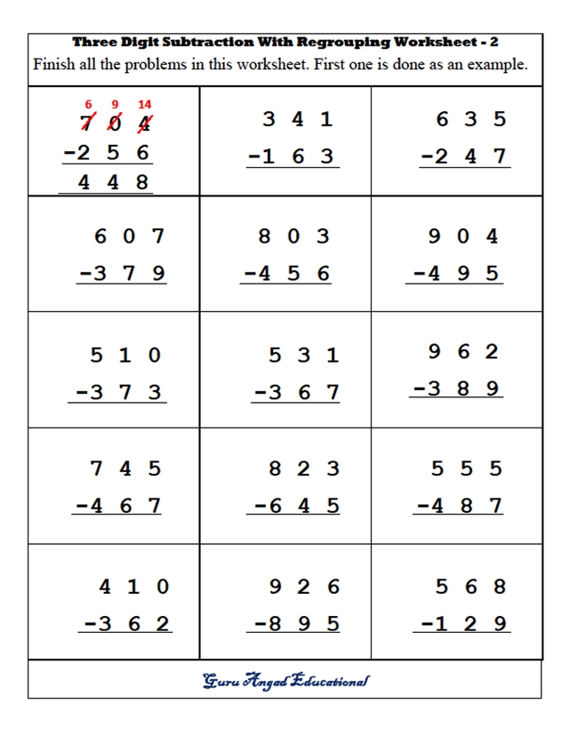 Free Subtraction Worksheets with Regrouping