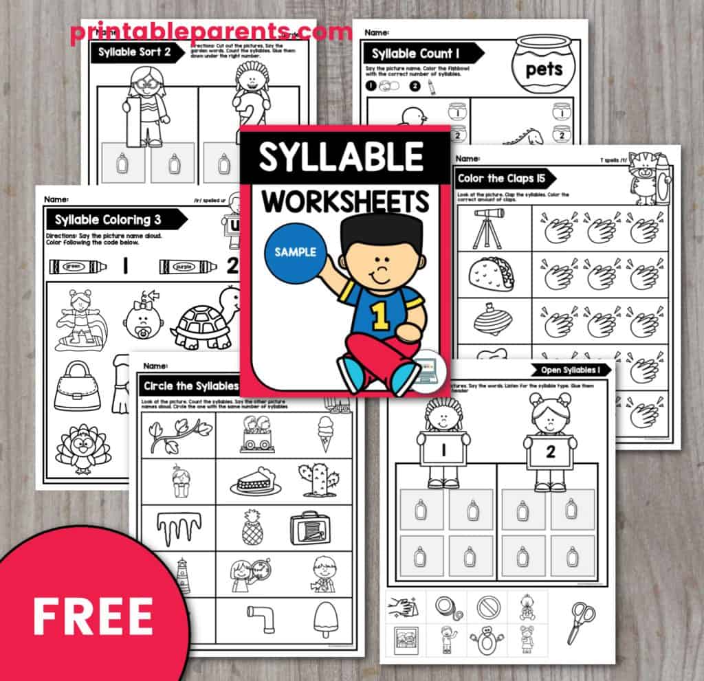 5 Free Syllable Worksheets for Instant Download