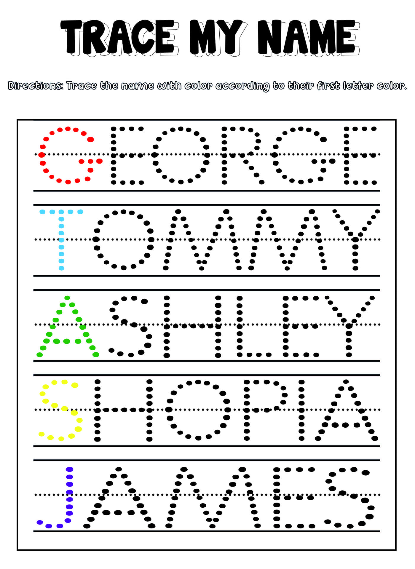 Free Tracing Name Worksheets for Kids Handwriting Practice