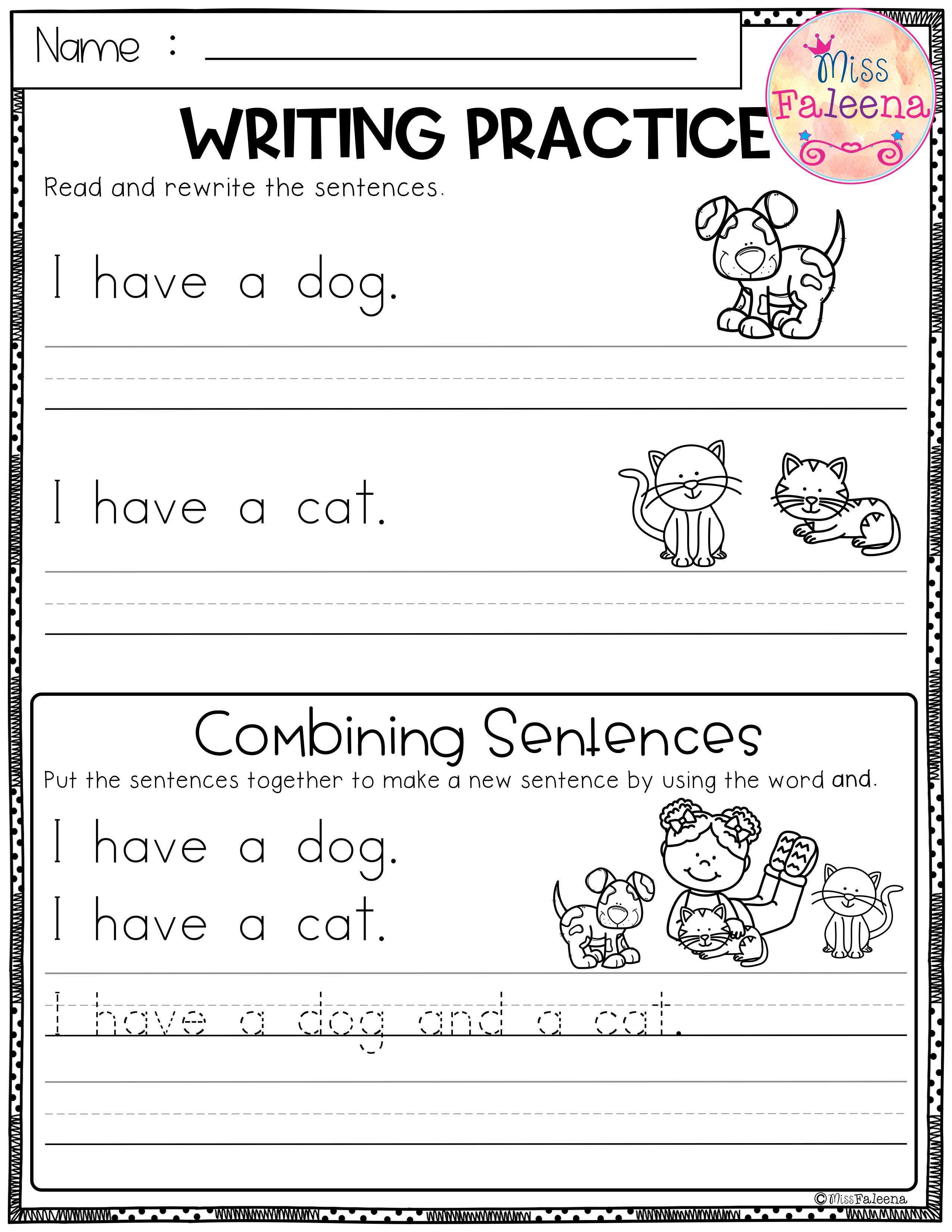 Free Writing Practice Combining Sentences This Product Has 3 Pages Of Sentence Writing