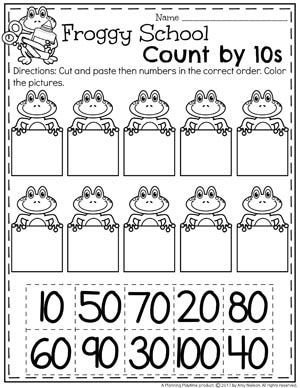 Froggy Number Order Counting By 10S Worksheet For Kindergarten