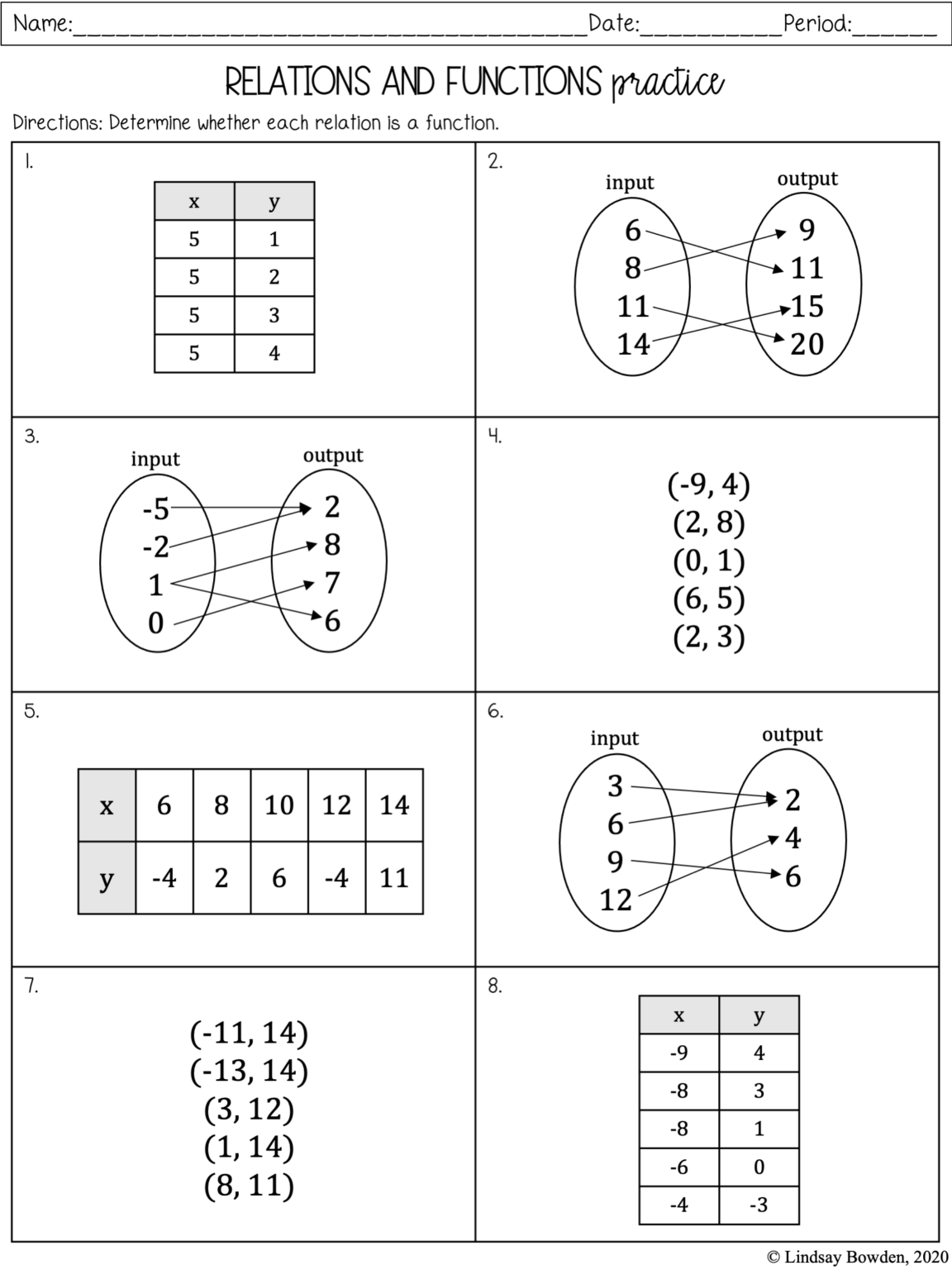 Function Worksheet Grade 8