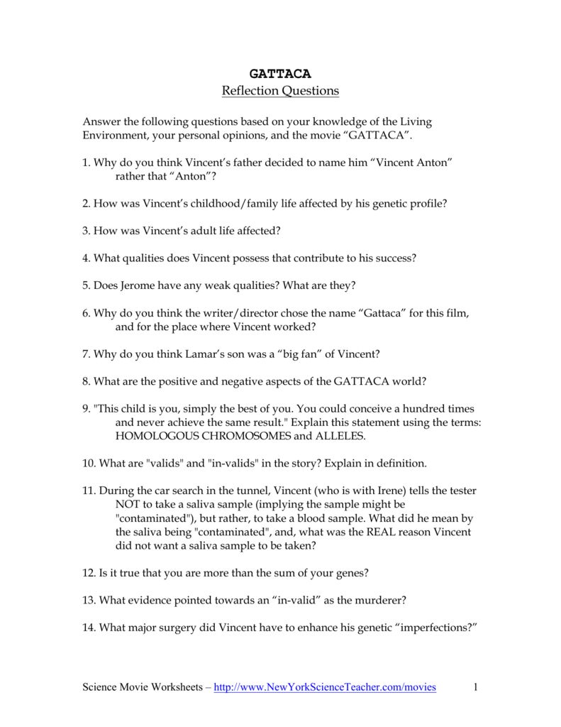 Gattaca Worksheet Answers