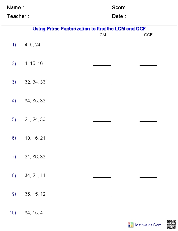 Gcf And Lcm Worksheet