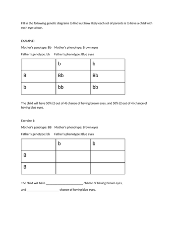 Genetic Cross Punnett Square Worksheet Teaching Resources