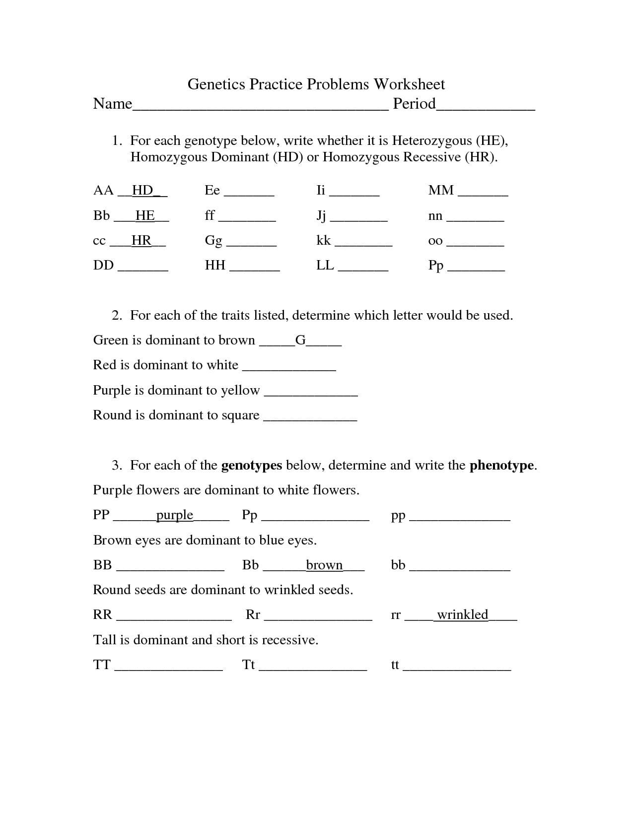 Genetics Practice Problems Worksheet Answers Db Excel Com