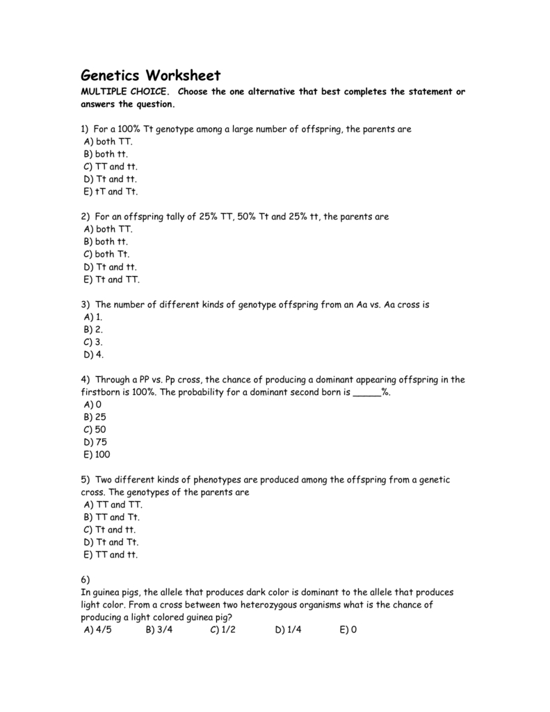 Genetics Practice Problems Worksheet Answers